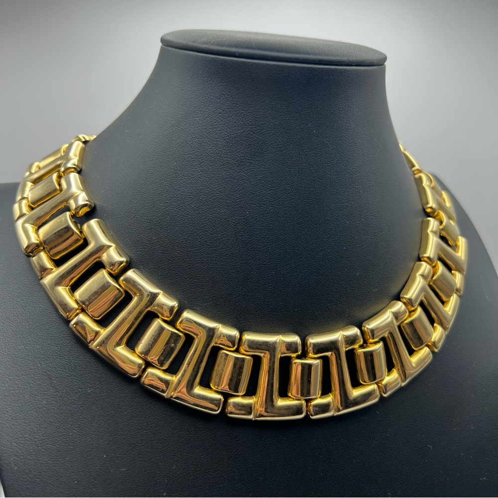 PRICE FIRM Vintage Chunky Gold Tone Egyptian Revival Wide Chain Collar Necklace - Picture 2 of 6